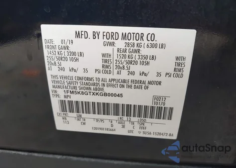 2019 Ford Explorer Sport z USA, uszkodzony, nr VIN 1FM5K8GTXKGB00045